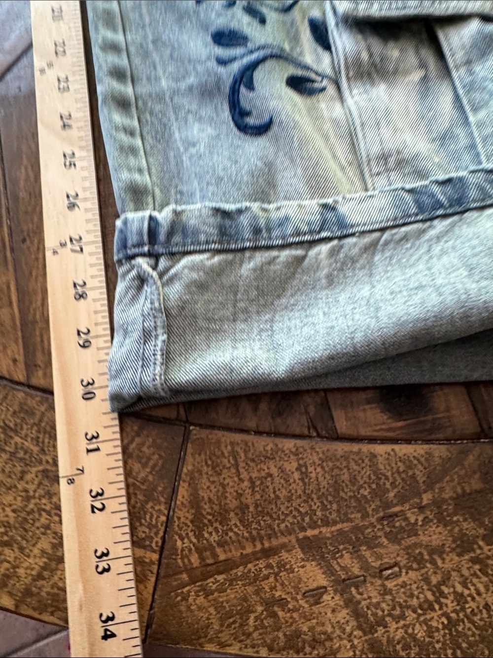 Smoke RIse RED Embroidered Acid-Wash Curvy Cargo Jeans in Blue NWT  Sz XL - Picture 10 of 14